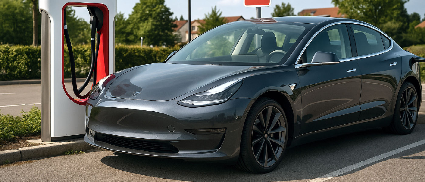 Carga de un vehículo TESLA en un cargador Tesla en Valencia